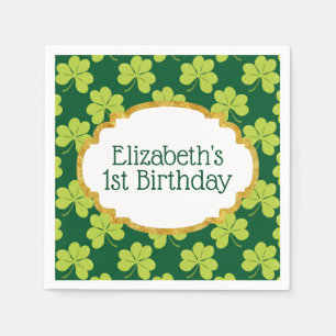 Niedliches Green Cloue Kleeblatt Muster Geburtstag Serviette