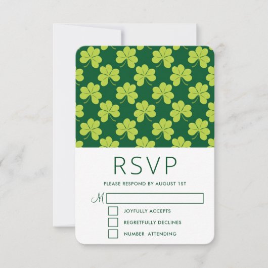 Niedliches Green Clover Kleeblatt Muster RSVP Karte (Vorderseite)