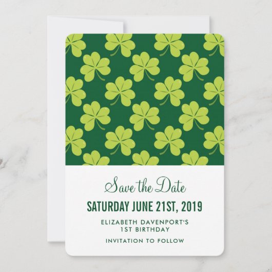 Niedliches Green Clover Kleeblatt Muster Save The Date (Vorderseite)