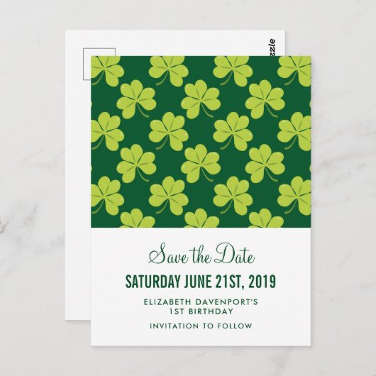 Niedliches Green Clover Kleeblatt Muster Save the Postkarte (Vorne/Hinten)