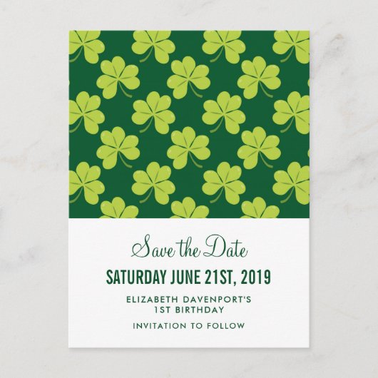 Niedliches Green Clover Kleeblatt Muster Save the  Postkarte (Vorderseite)
