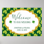 Niedliches Green Clover Muster Hochzeitsempfang Poster (Vorne)