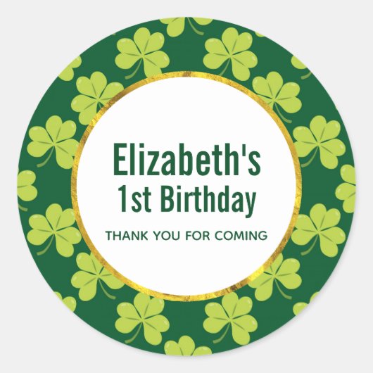 Niedliches Green Clover Pattern Geburtstag Vielen Runder Aufkleber (Vorderseite)
