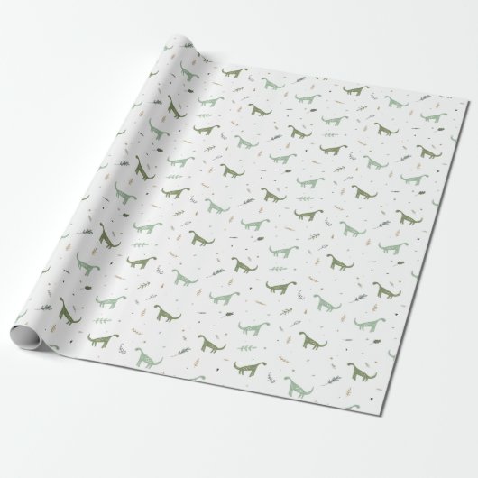 Niedliches Green Dinosaurier Muster Geschenkpapier (Ungerollt)