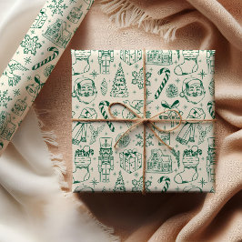 Niedliches "Green Doodle Weihnachtswrapping Paper" Geschenkpapier