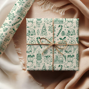 Niedliches "Green Doodle Weihnachtswrapping Paper" Geschenkpapier