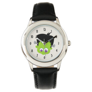 Niedliches Green Frankenstein Monster-Gesicht Hall Armbanduhr
