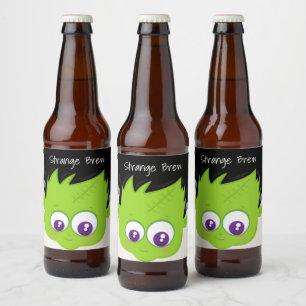 Niedliches Green Frankenstein Monster-Gesicht Hall Bierflaschenetikett