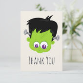 Niedliches Green Frankenstein Monster-Gesicht Hall Dankeskarte (Stehend Vorderseite)
