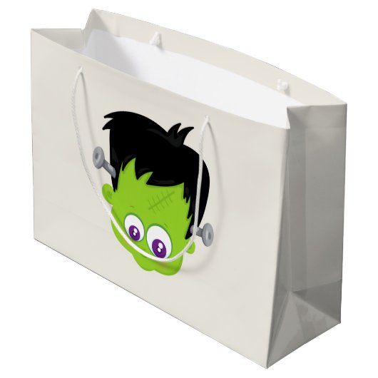 Niedliches Green Frankenstein Monster-Gesicht Hall Große Geschenktüte (Rückseite Schrägansicht)