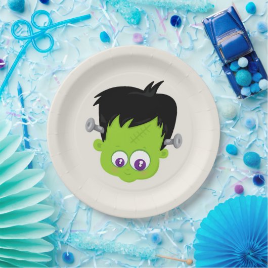 Niedliches Green Frankenstein Monster-Gesicht Hall Pappteller (Party)
