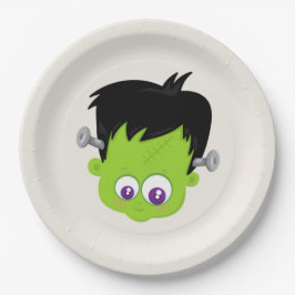Niedliches Green Frankenstein Monster-Gesicht Hall Pappteller