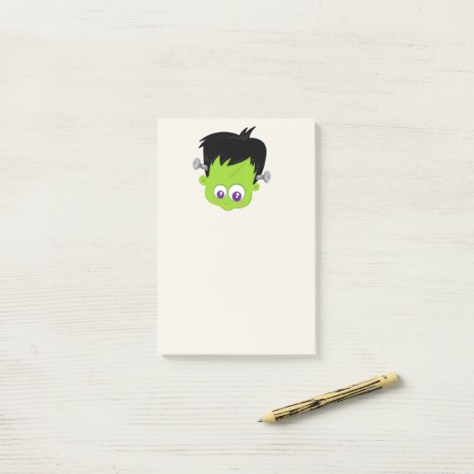 Niedliches Green Frankenstein Monster-Gesicht Hall Post-it Klebezettel (Auf Schreibtisch)