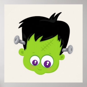 Niedliches Green Frankenstein Monster-Gesicht Hall Poster