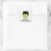 Niedliches Green Frankenstein Monster-Gesicht Hall Quadratischer Aufkleber (Tasche)