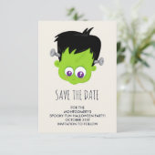 Niedliches Green Frankenstein Monster-Gesicht Hall Save The Date (Stehend Vorderseite)