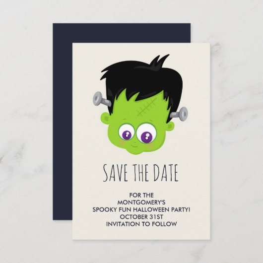 Niedliches Green Frankenstein Monster-Gesicht Hall Save The Date (Vorne/Hinten)