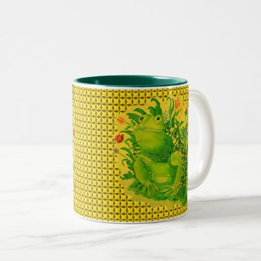 Niedliches Green Frog Artwork Gemälde Zweifarbige Tasse (VorderseiteRechts)