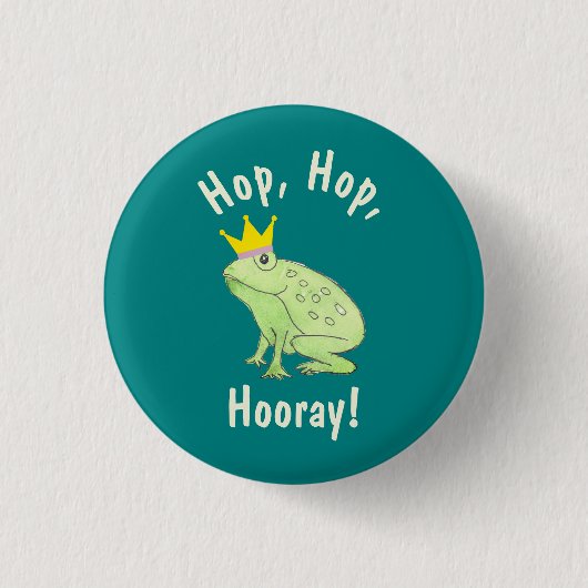 Niedliches Green Frosch Hop Hop Hooray Gastgeschen Button (Vorderseite)