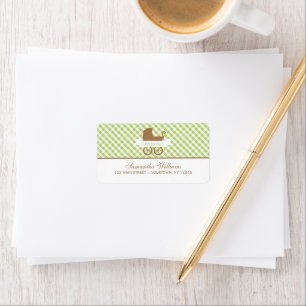 Niedliches Green Gingham Muster und Babytragen Adressaufkleber