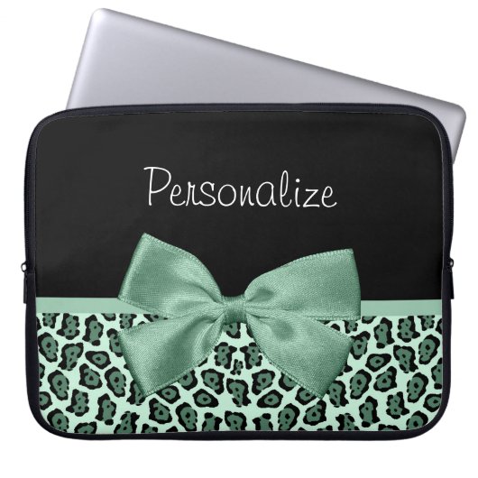 Niedliches Green Jaguar Print Girly Jade Bow und N Laptopschutzhülle (Vorderseite)
