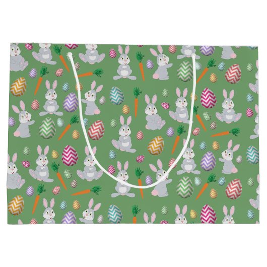 Niedliches Green Oaster Bunny Rabbit Muster Große Geschenktüte (Rückseite)