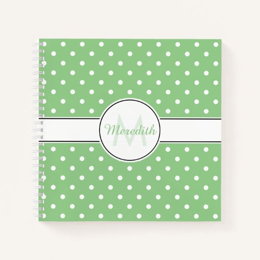 Niedliches Green Polka Dot Pattern Monogramm Notizblock (Vorderseite)