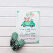 Niedliches Green Teddy Bear Drive mit Babydusche Einladung