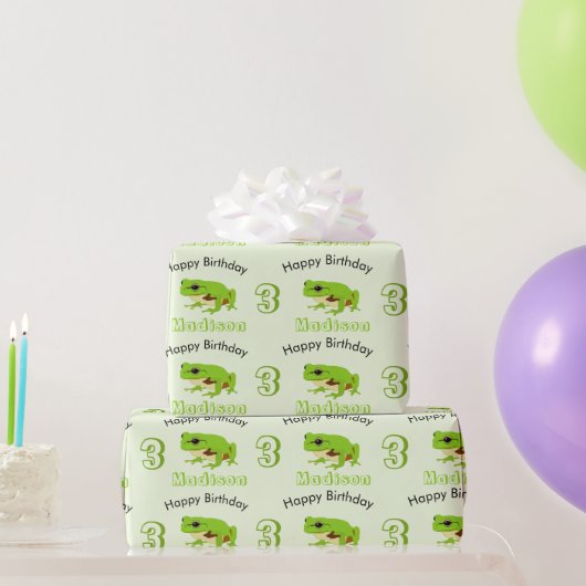 Niedliches Green Tree Frog Muster Name Age Birthda Geschenkpapier (Partygeschenke)