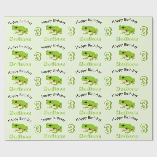Niedliches Green Tree Frog Muster Name Age Birthda Geschenkpapier (Flach)