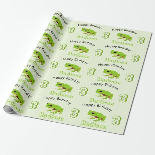 Niedliches Green Tree Frog Muster Name Age Birthda Geschenkpapier (Ungerollt)