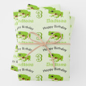 Niedliches Green Tree Frog Muster Name Age Birthda Geschenkpapier Set (Beispiel)