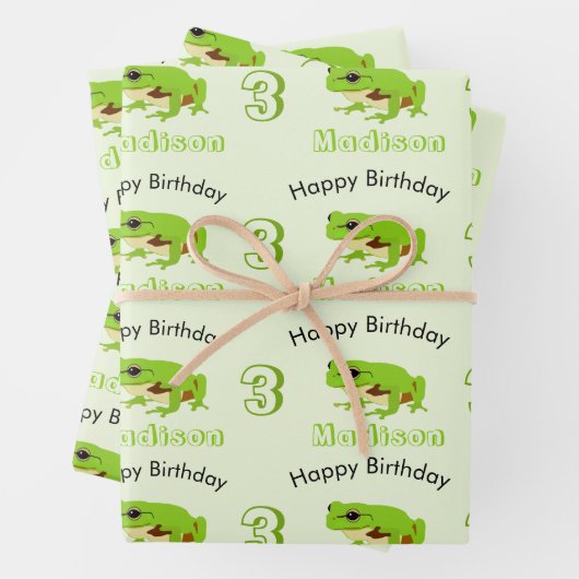 Niedliches Green Tree Frog Muster Name Age Birthda Geschenkpapier Set (Beispiel)