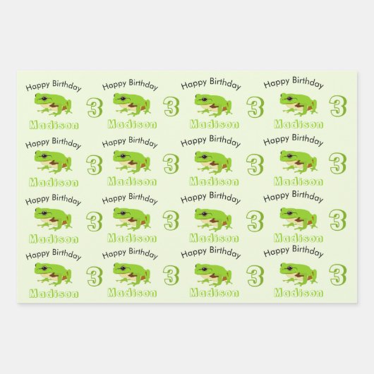 Niedliches Green Tree Frog Muster Name Age Birthda Geschenkpapier Set (Vorderseite)