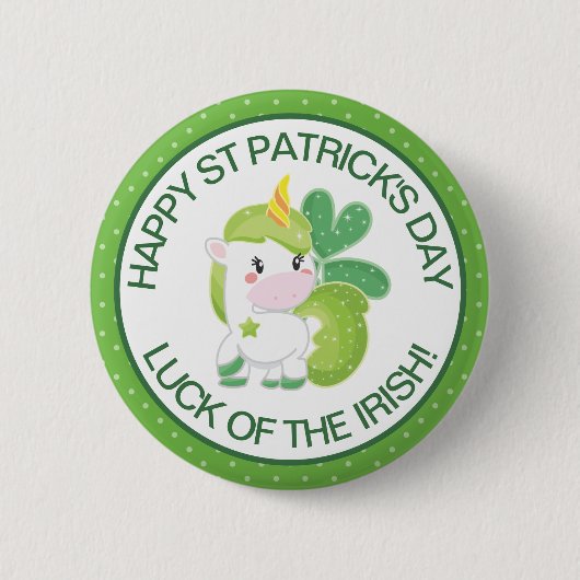 Niedliches Green und White St Patrick's Unicorn & Button (Vorderseite)