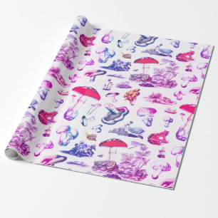 Niedliches Groovy Pink Mushroom Froschwaldmuster Geschenkpapier