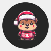 Niedliches Groundhott mit Weihnachtsmannmütze Weih Runder Aufkleber (Vorderseite)