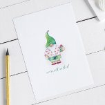 Niedliches Grün-Aquarellwein Feiertagskarte<br><div class="desc">Diese niedliche Urlaubskarte zeigt mein handgemaltes Aquareller-Weihnachtsgnom mit einem langen Hut und einem rosa Flamingo-Shirt auf einem knusprigen, weißen Hintergrund mit den Worten Warmest Wünsche in einer modernen handgeschriebenen Schriftzeichen-Typografie. Personalisieren Sie die Wörter nach Ihren Wünschen. Die Karte kehrt zu einer soliden, blau-grünen Farbe zurück. Weitere Weihnachtsinspirierungen von Victoria Grigaliunas...</div>
