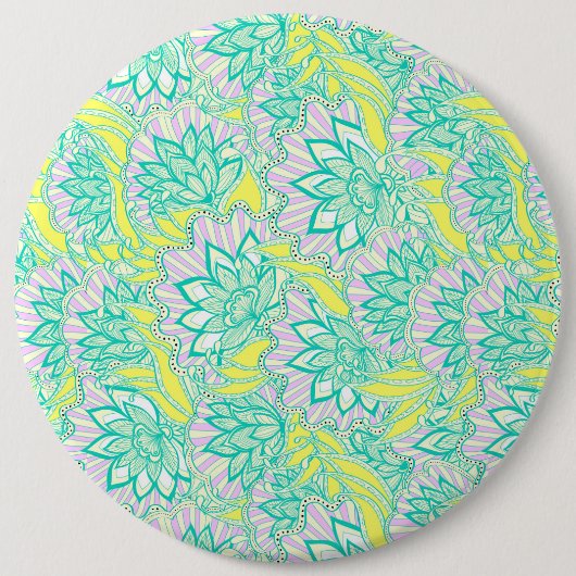 Niedliches, grün-gelbes Blumenmuster Button (Vorderseite)