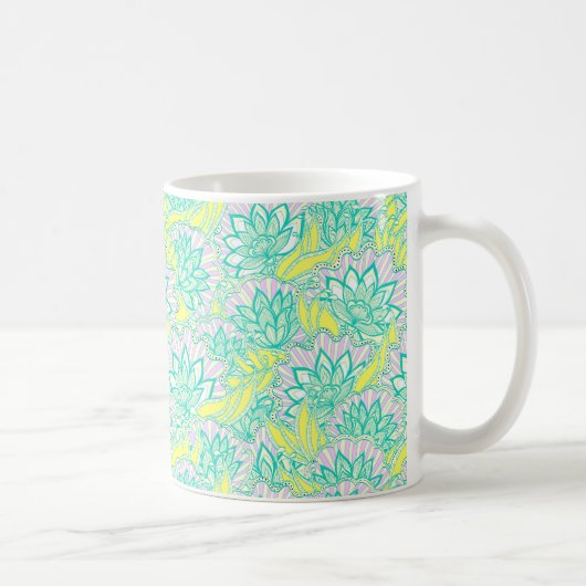 Niedliches, grün-gelbes Blumenmuster Kaffeetasse (Rechts)