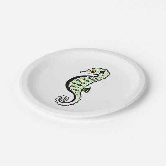 Niedliches grün-gelbes SEEPFERD - Wildtiere - Part Pappteller (Schrägansicht)