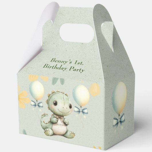 Niedliches grün gestrichenes Dinosaurier 1. Geburt Geschenkschachtel (Vorderseite)