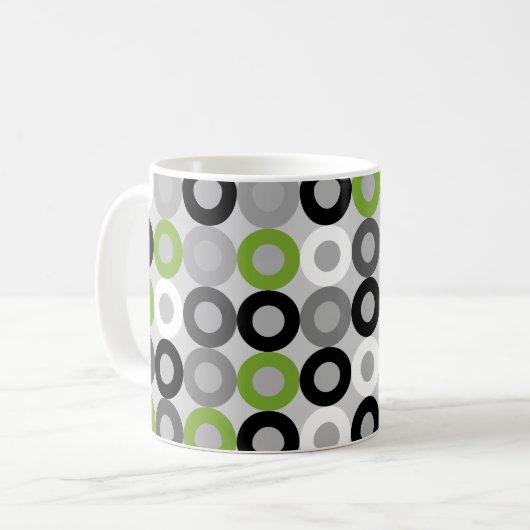 Niedliches grün-schwarz-weiße Punktvektormuster Kaffeetasse (Vorderseite Links)