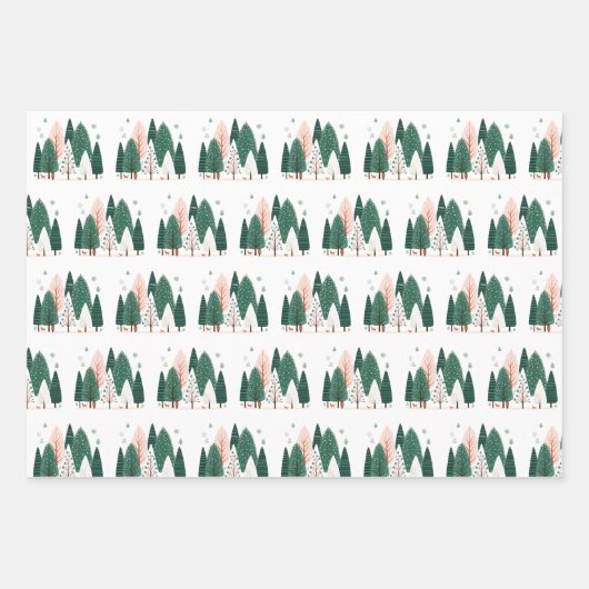 Niedliches Grün- und Korallenwald Geschenkpapier Set (Vorderseite)