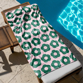 Niedliches grünes Blumenmuster Retro Badehandtuch