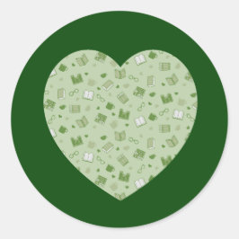 Niedliches grünes Buch- und Lesepatelherz Runder Aufkleber