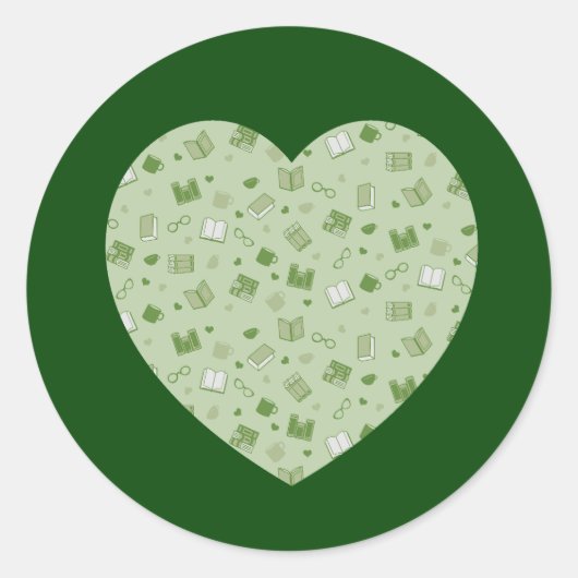 Niedliches grünes Buch- und Lesepatelherz Runder Aufkleber (Vorderseite)