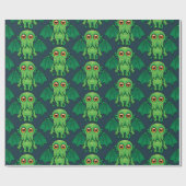 Niedliches Grünes Cthulhu-Monster Geschenkpapier (Flach)
