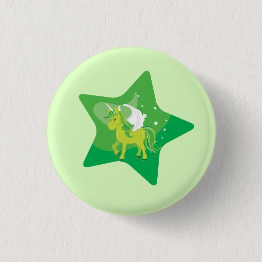 Niedliches grünes Einhorn und grüner Star Button (Vorderseite)