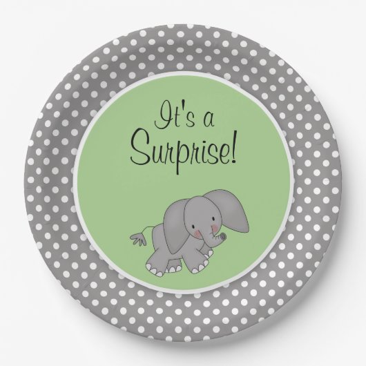 Niedliches grünes Elefant-Geschlechts-neutrale Pappteller (Vorderseite)